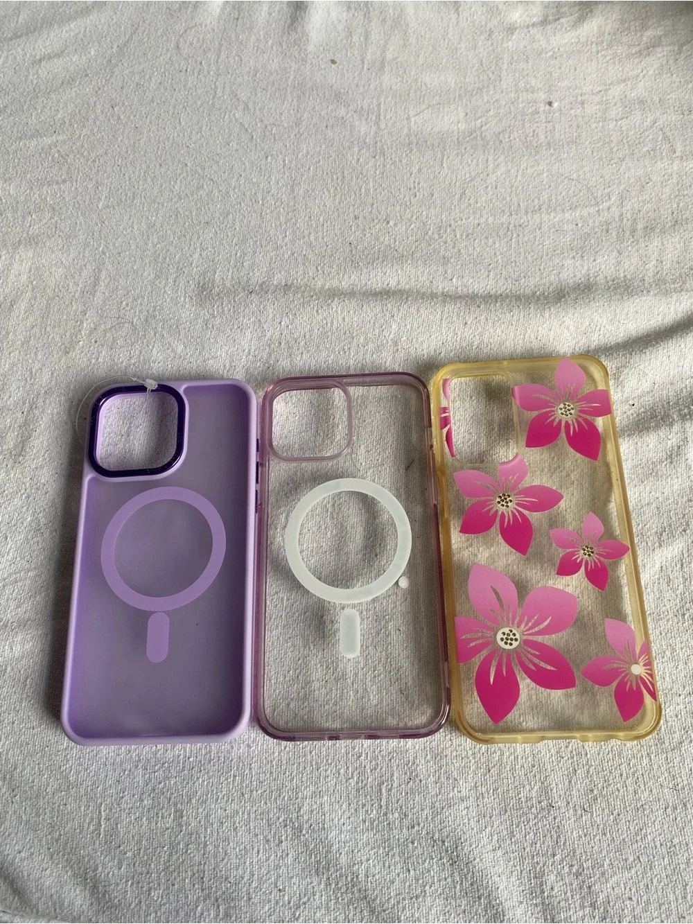 3-Pack Magnetic Wireless Charging Fitted Phone Cases Floral Clear Purple Pink
